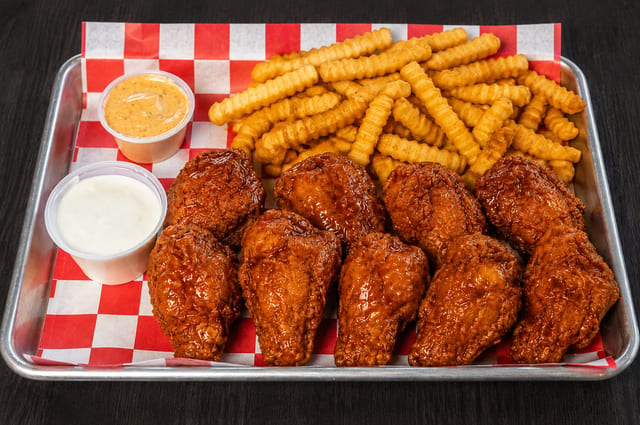 10 Jumbo wings with fries.