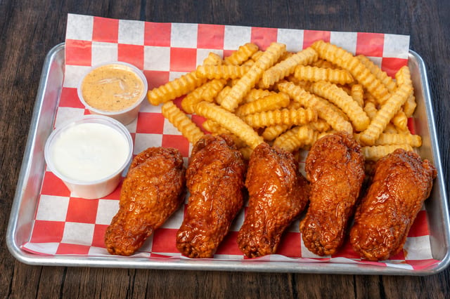 5 Jumbo wings with fries.